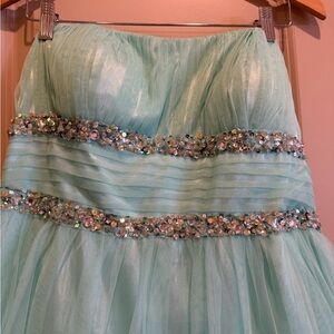 Mint Green Strapless Formal Dress with Sequin Details